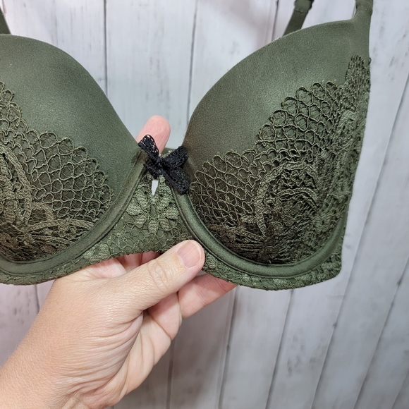 Victoria's Secret Women's Green Crochet Body Lined Demi Bra Size 34D Underwire. - Picture 3 of 6